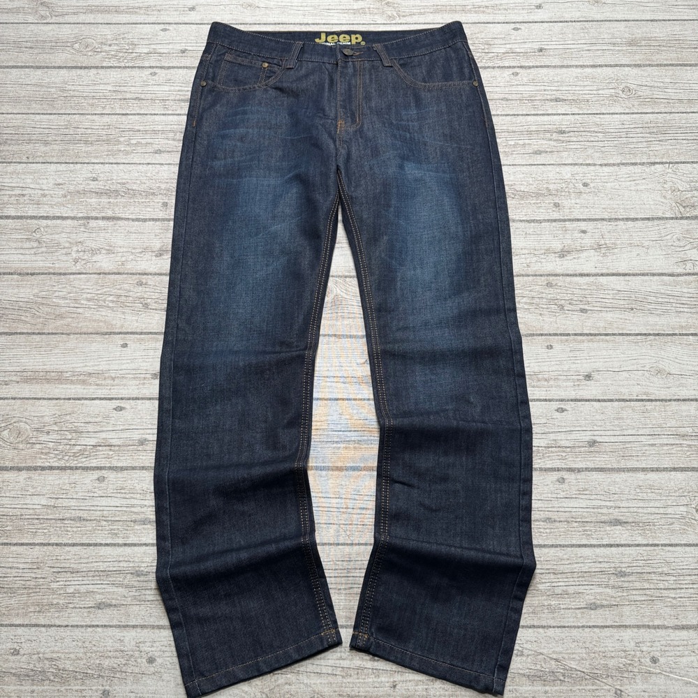 Jeep Jeans Men's 34 Blue Indigo Wash Denim Straight Relaxed Fit Rugged Utility
